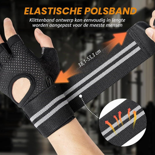 Fitnesshandschoenen 1 paar met polssteun en antislip siliconen grip voor krachttraining en gewichtheffen – trainingshandschoenen – sporthandschoenen - happygetfit.com