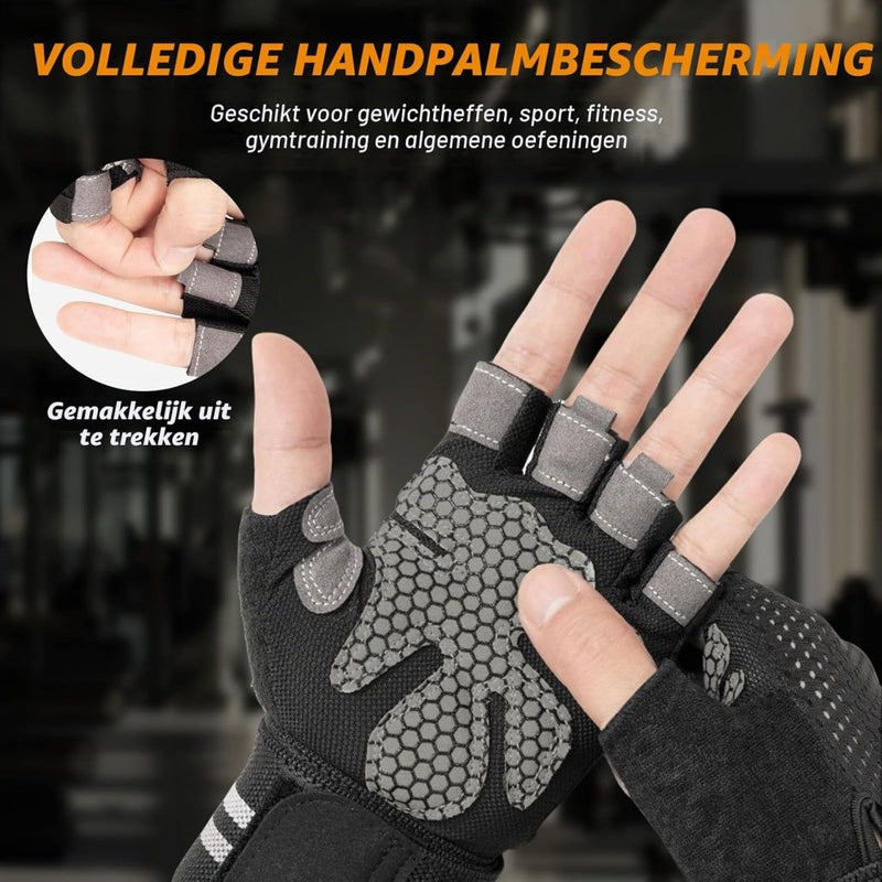 Carica l’immagine nel visualizzatore della galleria, Fitnesshandschoenen 1 paar met polssteun en antislip siliconen grip voor krachttraining en gewichtheffen – trainingshandschoenen – sporthandschoenen - happygetfit.com
