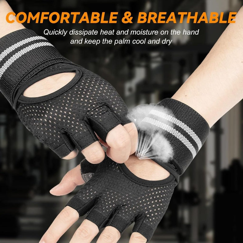 Carica l’immagine nel visualizzatore della galleria, Fitnesshandschoenen 1 paar met polssteun en antislip siliconen grip voor krachttraining en gewichtheffen – trainingshandschoenen – sporthandschoenen - happygetfit.com
