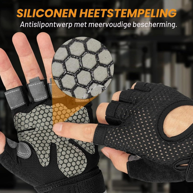 Carica l’immagine nel visualizzatore della galleria, Fitnesshandschoenen 1 paar met polssteun en antislip siliconen grip voor krachttraining en gewichtheffen – trainingshandschoenen – sporthandschoenen - happygetfit.com
