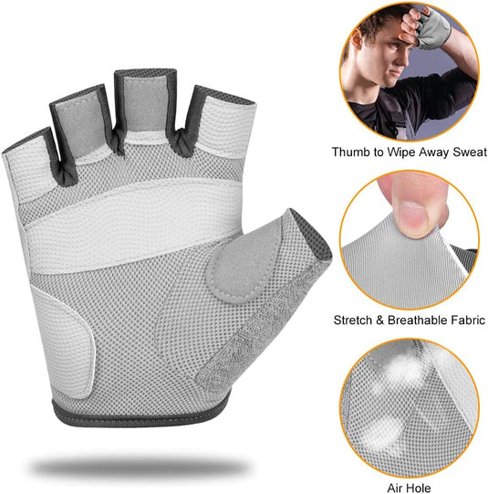 Flintronic Gymhandschoenen, Ademende Trainingshandschoenen met Microvezelstof, Antislip Siliconen Gewatteerde Handpalmbescherming en Extra Grip, voor Heren en Dames, Gewichtheffen/Crossfit/Fietsen - happygetfit.com