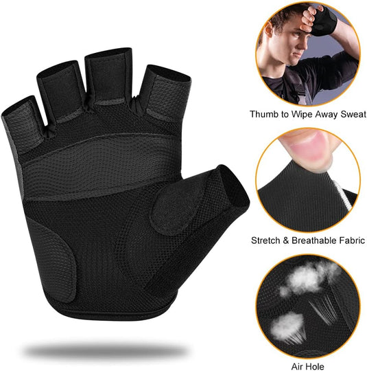 Flintronic Gymhandschoenen, Ademende Trainingshandschoenen met Microvezelstof, Antislip Siliconen Gewatteerde Handpalmbescherming en Extra Grip, voor Heren en Dames, Gewichtheffen/Crossfit/Fietsen - happygetfit.com