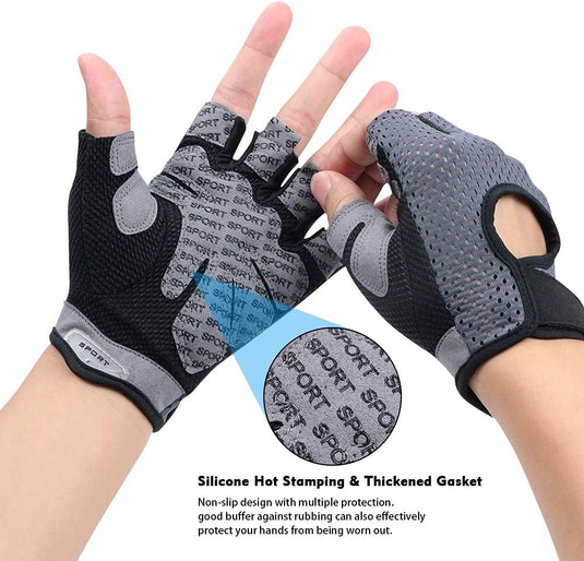 Flintronic Gymhandschoenen, Ademende Trainingshandschoenen met Microvezelstof, Antislip Siliconen Gewatteerde Handpalmbescherming en Extra Grip, voor Heren en Dames, Gewichtheffen/Crossfit/Fietsen - happygetfit.com