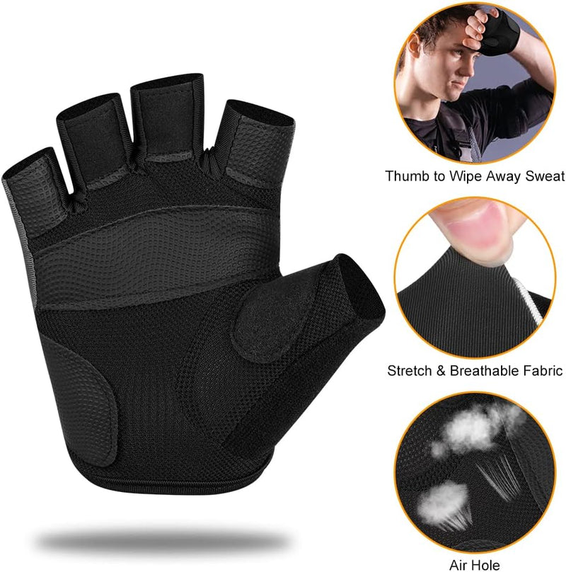 Laad afbeelding in Galerijviewer, Flintronic Gymhandschoenen, Ademende Trainingshandschoenen met Microvezelstof, Antislip Siliconen Gewatteerde Handpalmbescherming en Extra Grip, voor Heren en Dames, Gewichtheffen/Crossfit/Fietsen - happygetfit.com
