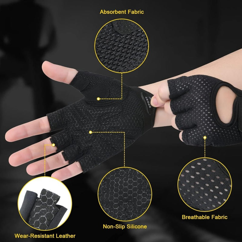 Laad afbeelding in Galerijviewer, Flintronic Gymhandschoenen, Ademende Trainingshandschoenen met Microvezelstof, Antislip Siliconen Gewatteerde Handpalmbescherming en Extra Grip, voor Heren en Dames, Gewichtheffen/Crossfit/Fietsen - happygetfit.com
