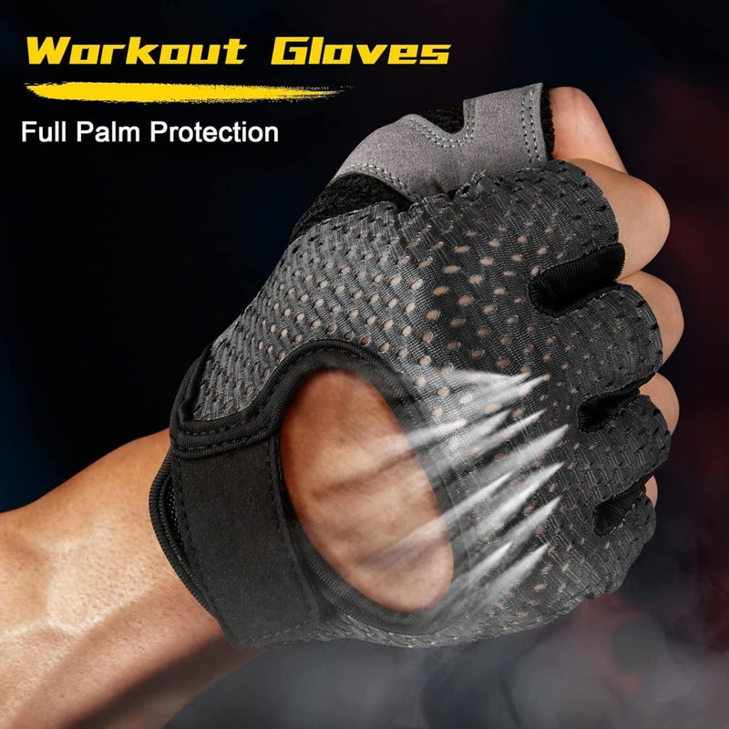 Laad afbeelding in Galerijviewer, Flintronic Gymhandschoenen, Ademende Trainingshandschoenen met Microvezelstof, Antislip Siliconen Gewatteerde Handpalmbescherming en Extra Grip, voor Heren en Dames, Gewichtheffen/Crossfit/Fietsen - happygetfit.com
