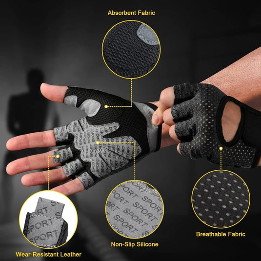 Flintronic Gymhandschoenen, Ademende Trainingshandschoenen met Microvezelstof, Antislip Siliconen Gewatteerde Handpalmbescherming en Extra Grip, voor Heren en Dames, Gewichtheffen/Crossfit/Fietsen - happygetfit.com