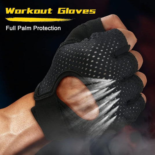 Flintronic Gymhandschoenen, Ademende Trainingshandschoenen met Microvezelstof, Antislip Siliconen Gewatteerde Handpalmbescherming en Extra Grip, voor Heren en Dames, Gewichtheffen/Crossfit/Fietsen - happygetfit.com