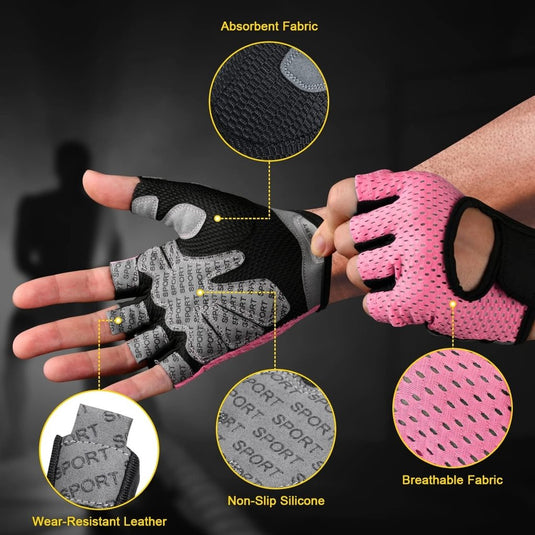 Flintronic Gymhandschoenen, Ademende Trainingshandschoenen met Microvezelstof, Antislip Siliconen Gewatteerde Handpalmbescherming en Extra Grip, voor Heren en Dames, Gewichtheffen/Crossfit/Fietsen - happygetfit.com