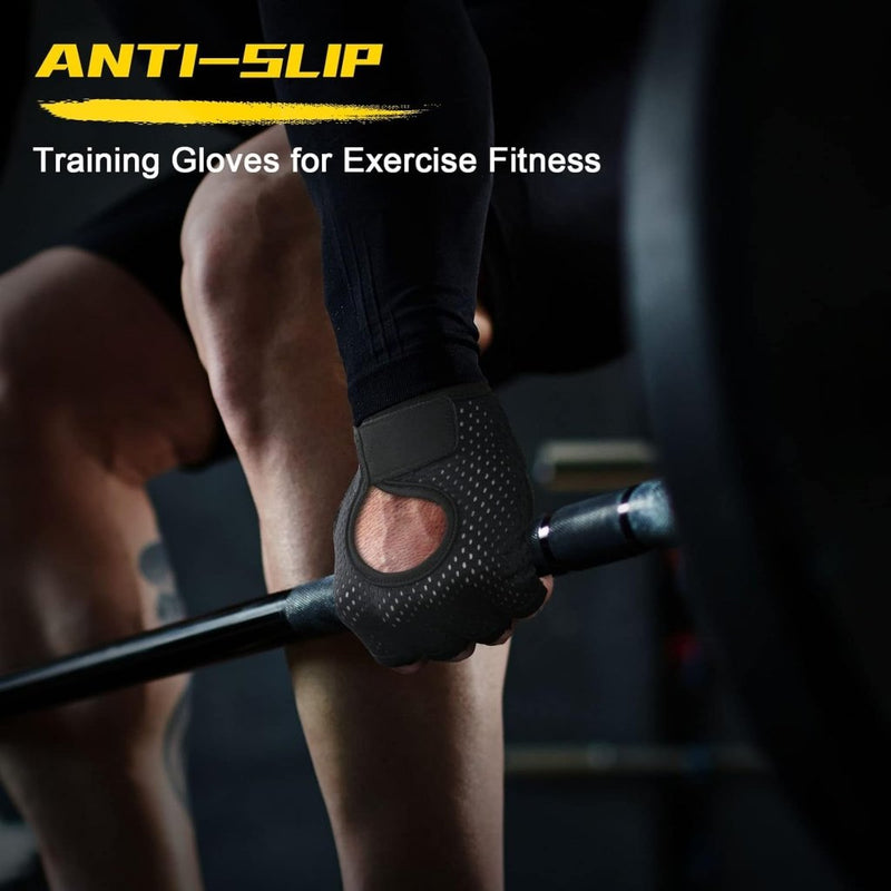 Laad afbeelding in Galerijviewer, Flintronic Gymhandschoenen, Ademende Trainingshandschoenen met Microvezelstof, Antislip Siliconen Gewatteerde Handpalmbescherming en Extra Grip, voor Heren en Dames, Gewichtheffen/Crossfit/Fietsen - happygetfit.com
