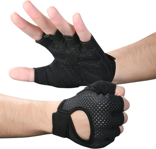 Flintronic Gymhandschoenen, Ademende Trainingshandschoenen met Microvezelstof, Antislip Siliconen Gewatteerde Handpalmbescherming en Extra Grip, voor Heren en Dames, Gewichtheffen/Crossfit/Fietsen - happygetfit.com