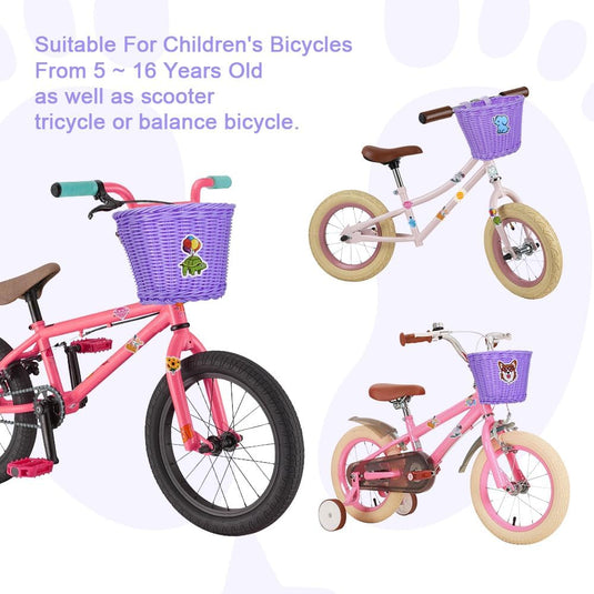 Flintronic Kinderfietsmand, handgeweven fietsmand voor kinderen, fietsmand voor meisjes, jongens, kinderen, met fietsaccessoires - happygetfit.com