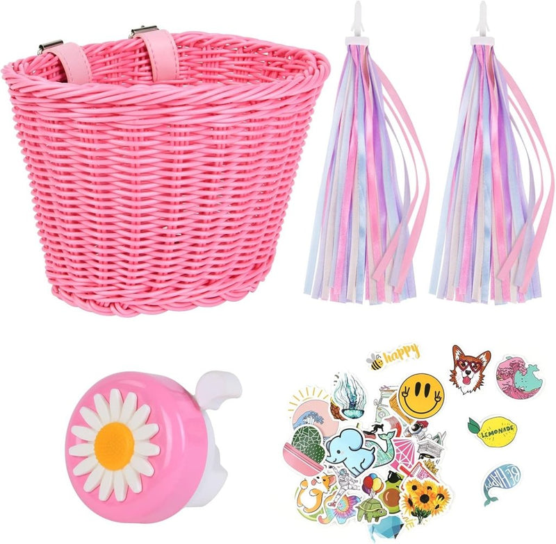 Load image into Gallery viewer, Flintronic Kinderfietsmand, handgeweven fietsmand voor kinderen, fietsmand voor meisjes, jongens, kinderen, met fietsaccessoires - happygetfit.com
