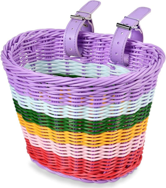 Flintronic Kinderfietsmand, handgeweven fietsmand voor kinderen, fietsmand voor meisjes, jongens, kinderen, met fietsaccessoires - happygetfit.com