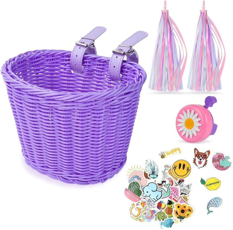Load image into Gallery viewer, Flintronic Kinderfietsmand, handgeweven fietsmand voor kinderen, fietsmand voor meisjes, jongens, kinderen, met fietsaccessoires - happygetfit.com
