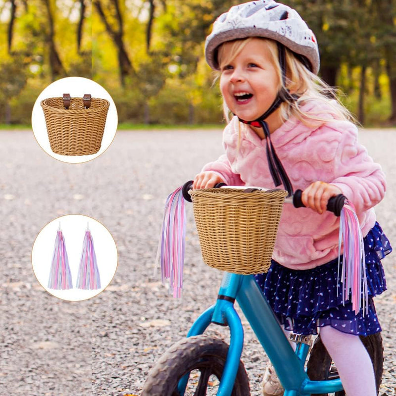 Load image into Gallery viewer, Flintronic Kinderfietsmand, handgeweven fietsmand voor kinderen, fietsmand voor meisjes, jongens, kinderen, met fietsaccessoires - happygetfit.com
