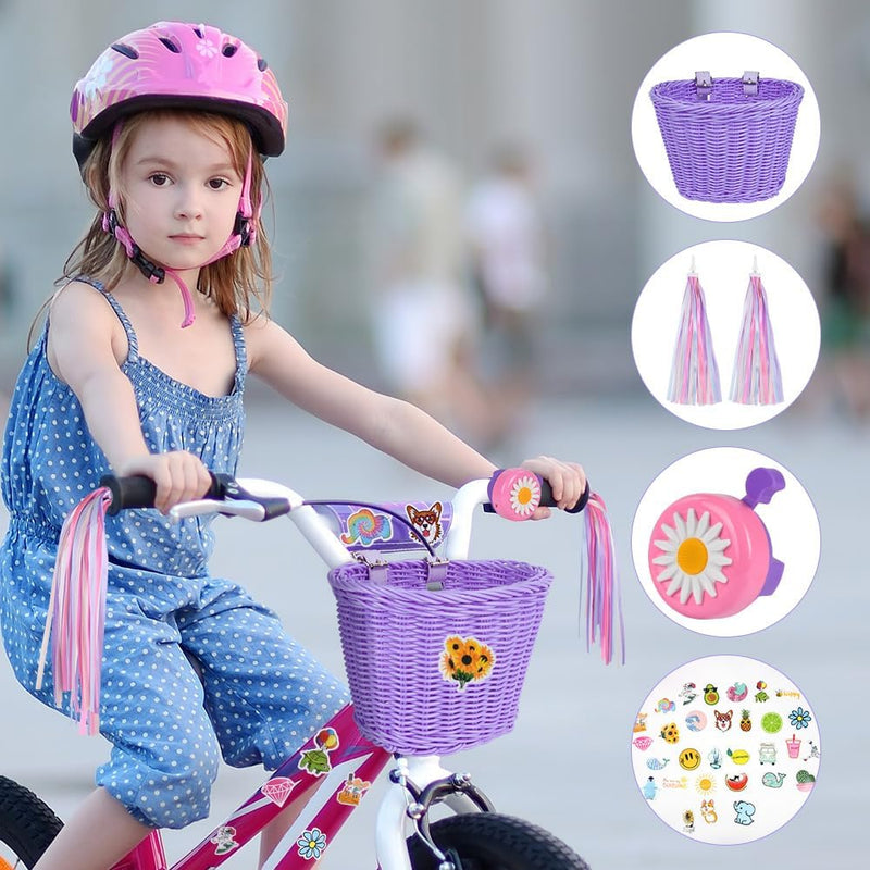 Load image into Gallery viewer, Flintronic Kinderfietsmand, handgeweven fietsmand voor kinderen, fietsmand voor meisjes, jongens, kinderen, met fietsaccessoires - happygetfit.com

