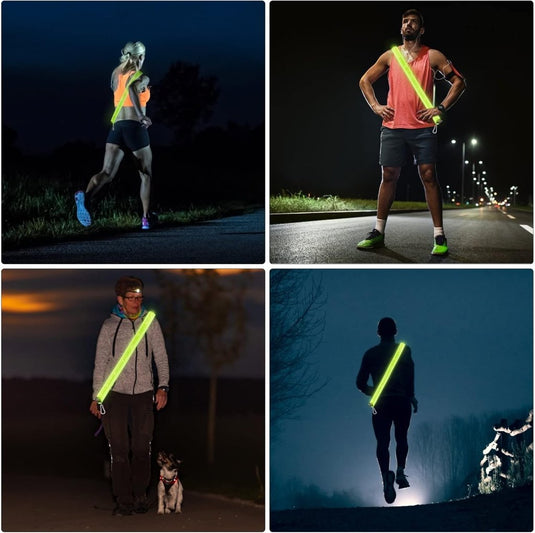 flintronic Led-veiligheidsschouderriem, USB-oplaadbaar, led-lichtende enkele schouderriem met 3 verlichtingsmodi, voor mannen en vrouwen, nachtwandelingen, hardlopen, fietsen, joggen - happygetfit.com