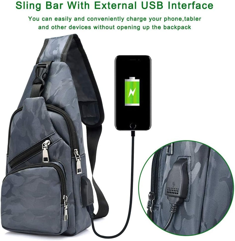 Laad afbeelding in Galerijviewer, flintronic Sling Bag met USB-Oplading, Borsttas met Verstelbare Riem, Multi-Pocket Crossbody Borst Tas, Wandelen Casual Outdoor Borstzak voor Heren - happygetfit.com
