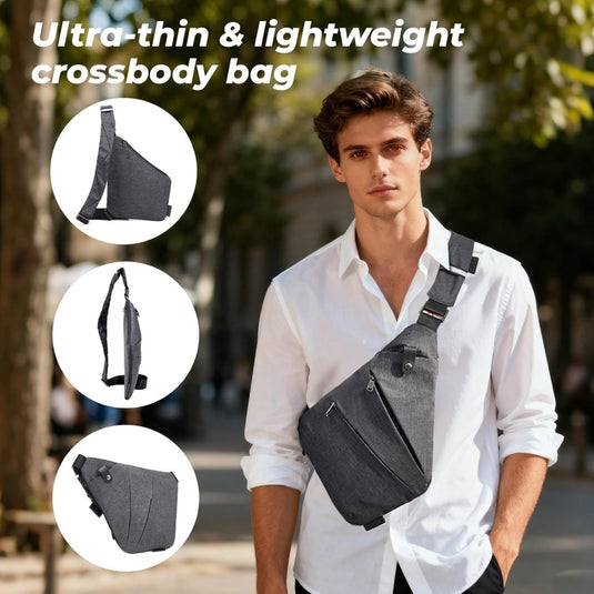 flintronic Sling Bag met USB-Oplading, Borsttas met Verstelbare Riem, Multi-Pocket Crossbody Borst Tas, Wandelen Casual Outdoor Borstzak voor Heren - happygetfit.com