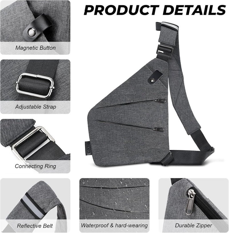 Laad afbeelding in Galerijviewer, flintronic Sling Bag met USB-Oplading, Borsttas met Verstelbare Riem, Multi-Pocket Crossbody Borst Tas, Wandelen Casual Outdoor Borstzak voor Heren - happygetfit.com

