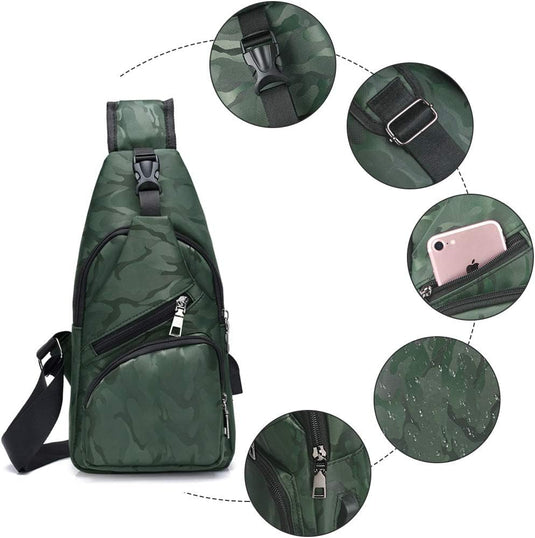 flintronic Sling Bag met USB-Oplading, Borsttas met Verstelbare Riem, Multi-Pocket Crossbody Borst Tas, Wandelen Casual Outdoor Borstzak voor Heren - happygetfit.com