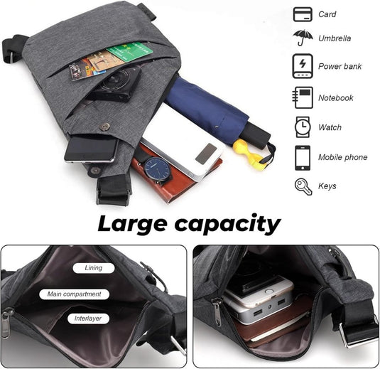 flintronic Sling Bag met USB-Oplading, Borsttas met Verstelbare Riem, Multi-Pocket Crossbody Borst Tas, Wandelen Casual Outdoor Borstzak voor Heren - happygetfit.com