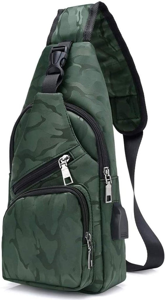 flintronic Sling Bag met USB-Oplading, Borsttas met Verstelbare Riem, Multi-Pocket Crossbody Borst Tas, Wandelen Casual Outdoor Borstzak voor Heren - happygetfit.com