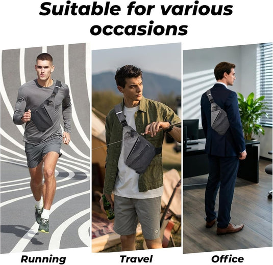 flintronic Sling Bag met USB-Oplading, Borsttas met Verstelbare Riem, Multi-Pocket Crossbody Borst Tas, Wandelen Casual Outdoor Borstzak voor Heren - happygetfit.com