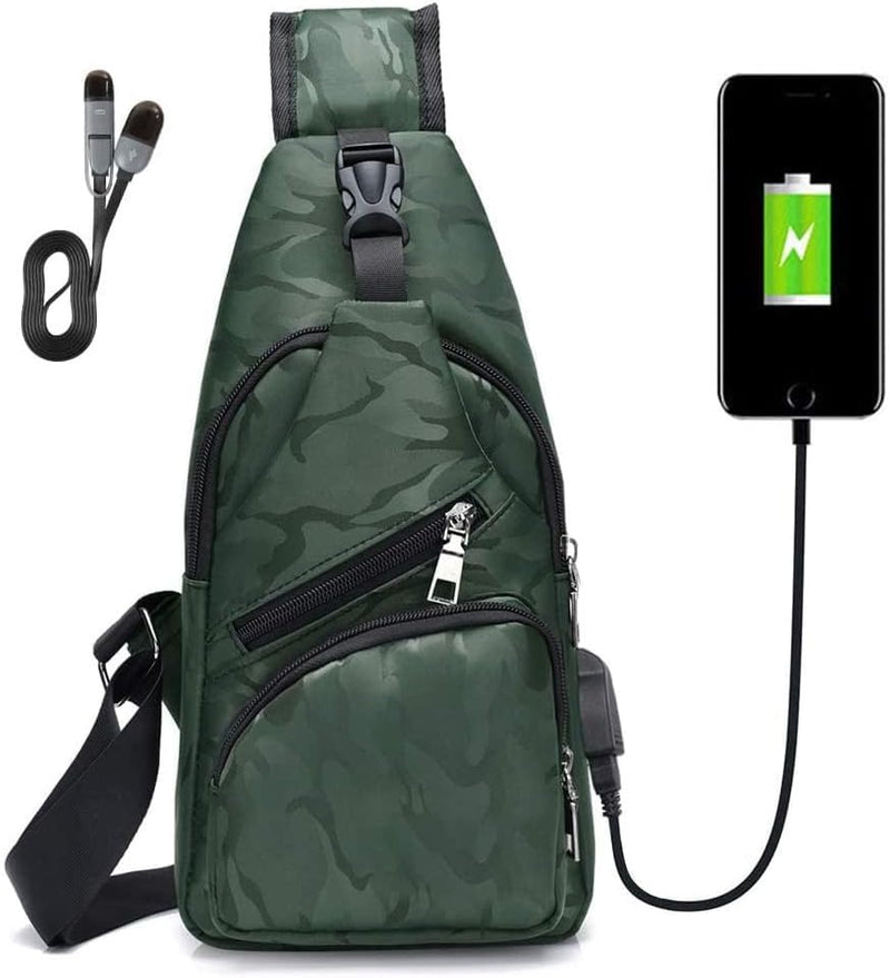 Laad afbeelding in Galerijviewer, flintronic Sling Bag met USB-Oplading, Borsttas met Verstelbare Riem, Multi-Pocket Crossbody Borst Tas, Wandelen Casual Outdoor Borstzak voor Heren - happygetfit.com
