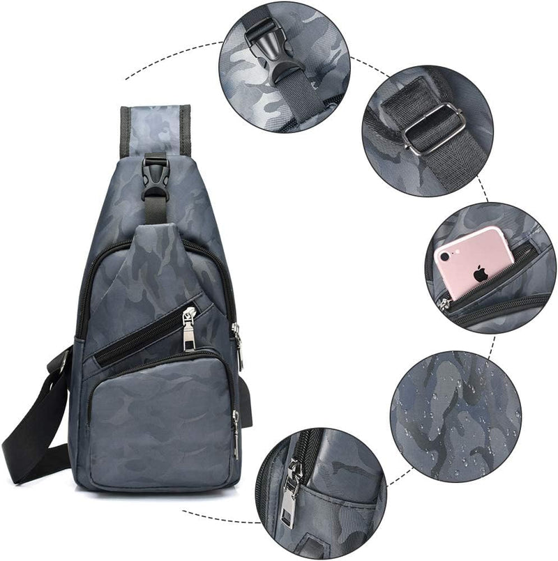 Laad afbeelding in Galerijviewer, flintronic Sling Bag met USB-Oplading, Borsttas met Verstelbare Riem, Multi-Pocket Crossbody Borst Tas, Wandelen Casual Outdoor Borstzak voor Heren - happygetfit.com
