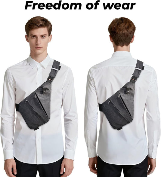 flintronic Sling Bag met USB-Oplading, Borsttas met Verstelbare Riem, Multi-Pocket Crossbody Borst Tas, Wandelen Casual Outdoor Borstzak voor Heren - happygetfit.com