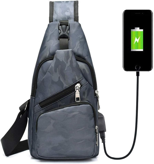 flintronic Sling Bag met USB-Oplading, Borsttas met Verstelbare Riem, Multi-Pocket Crossbody Borst Tas, Wandelen Casual Outdoor Borstzak voor Heren - happygetfit.com