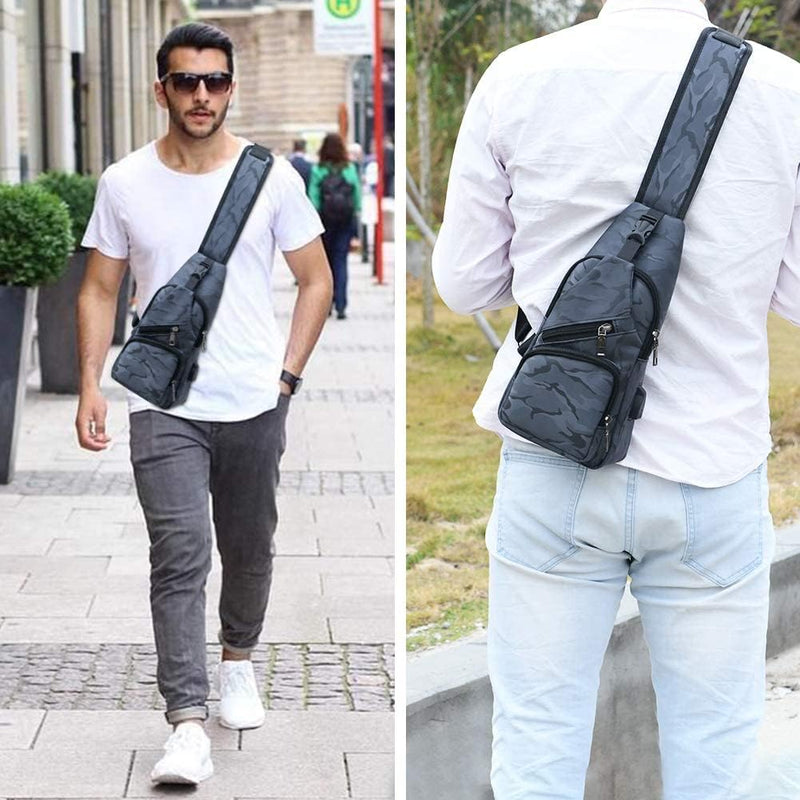 Laad afbeelding in Galerijviewer, flintronic Sling Bag met USB-Oplading, Borsttas met Verstelbare Riem, Multi-Pocket Crossbody Borst Tas, Wandelen Casual Outdoor Borstzak voor Heren - happygetfit.com
