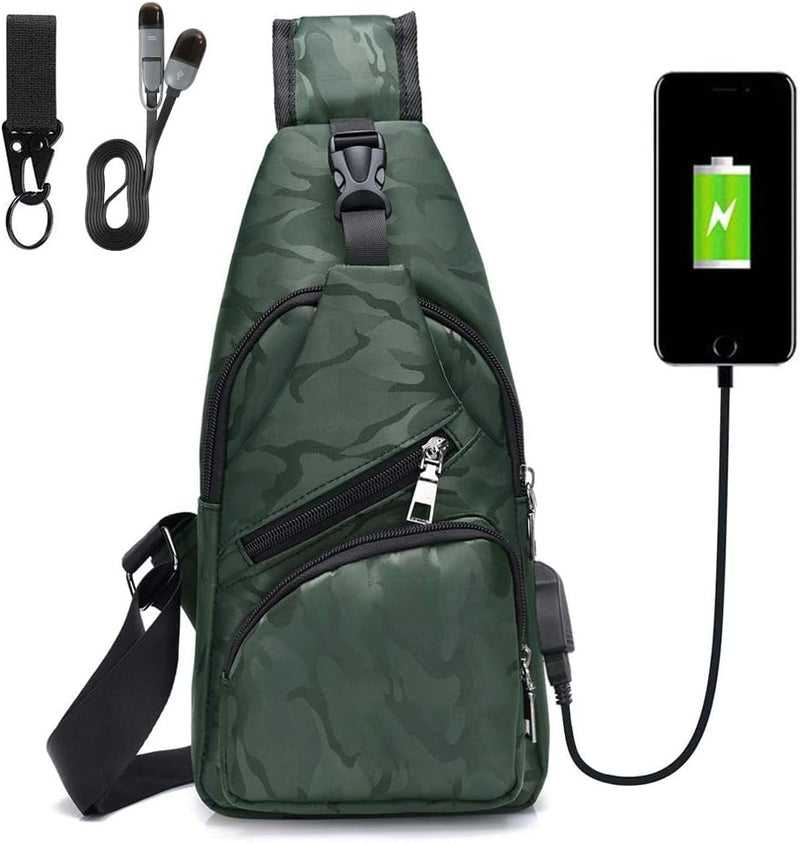 Laad afbeelding in Galerijviewer, flintronic Sling Bag met USB-Oplading, Borsttas met Verstelbare Riem, Multi-Pocket Crossbody Borst Tas, Wandelen Casual Outdoor Borstzak voor Heren - happygetfit.com
