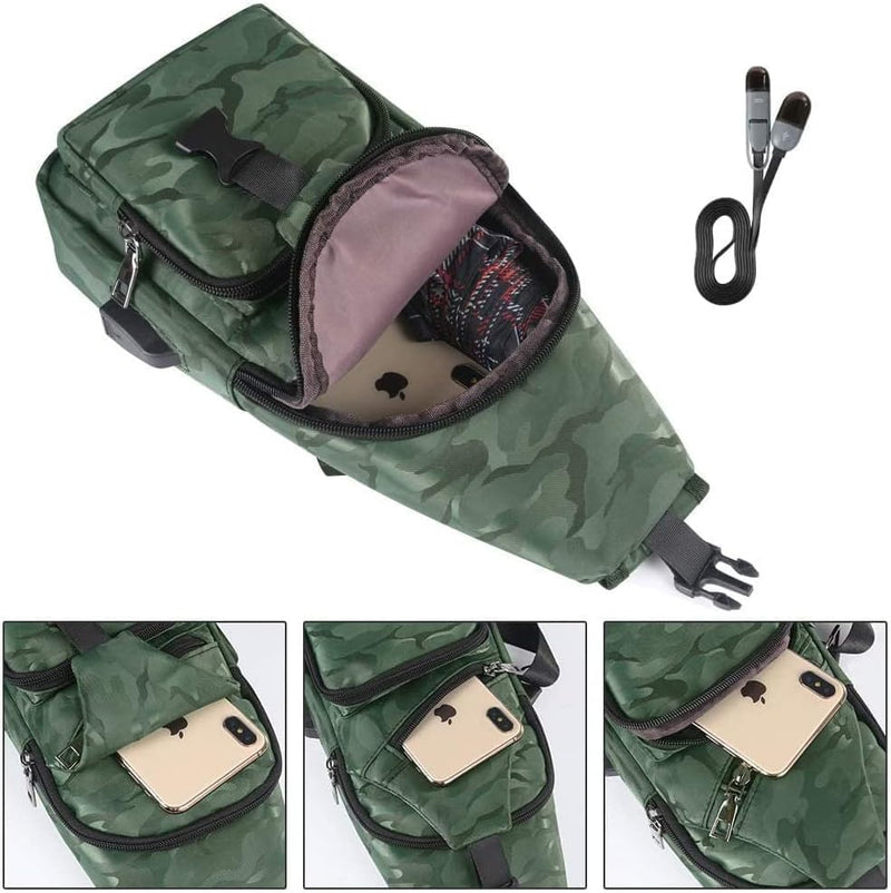 Laad afbeelding in Galerijviewer, flintronic Sling Bag met USB-Oplading, Borsttas met Verstelbare Riem, Multi-Pocket Crossbody Borst Tas, Wandelen Casual Outdoor Borstzak voor Heren - happygetfit.com
