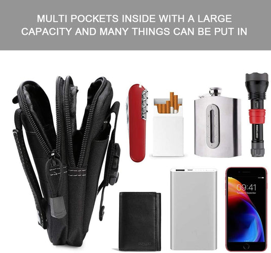 flintronic Tactische Heuptassen, Molle EDC Pouch, Outdoor Heuptas+Haak, Utility Gadget Riemtas met Mobiele Telefoon Holster voor Sport, Wandelen, Kamperen, Reizen-Zwart - happygetfit.com