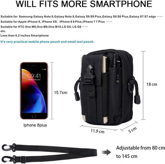 flintronic Tactische Heuptassen, Molle EDC Pouch, Outdoor Heuptas+Haak, Utility Gadget Riemtas met Mobiele Telefoon Holster voor Sport, Wandelen, Kamperen, Reizen-Zwart - happygetfit.com