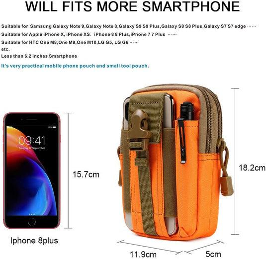 flintronic Tactische Heuptassen, Molle EDC Pouch, Outdoor Heuptas+Haak, Utility Gadget Riemtas met Mobiele Telefoon Holster voor Sport, Wandelen, Kamperen, Reizen-Zwart - happygetfit.com