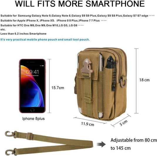flintronic Tactische Heuptassen, Molle EDC Pouch, Outdoor Heuptas+Haak, Utility Gadget Riemtas met Mobiele Telefoon Holster voor Sport, Wandelen, Kamperen, Reizen-Zwart - happygetfit.com
