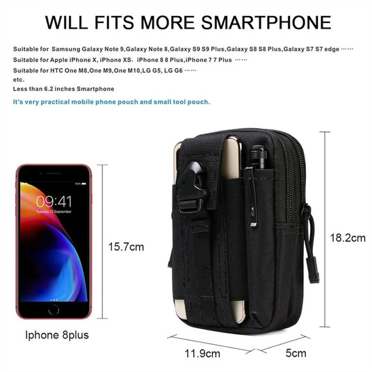 flintronic Tactische Heuptassen, Molle EDC Pouch, Outdoor Heuptas+Haak, Utility Gadget Riemtas met Mobiele Telefoon Holster voor Sport, Wandelen, Kamperen, Reizen-Zwart - happygetfit.com