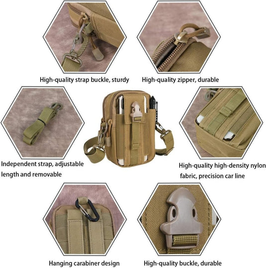 flintronic Tactische Heuptassen, Molle EDC Pouch, Outdoor Heuptas+Haak, Utility Gadget Riemtas met Mobiele Telefoon Holster voor Sport, Wandelen, Kamperen, Reizen-Zwart - happygetfit.com