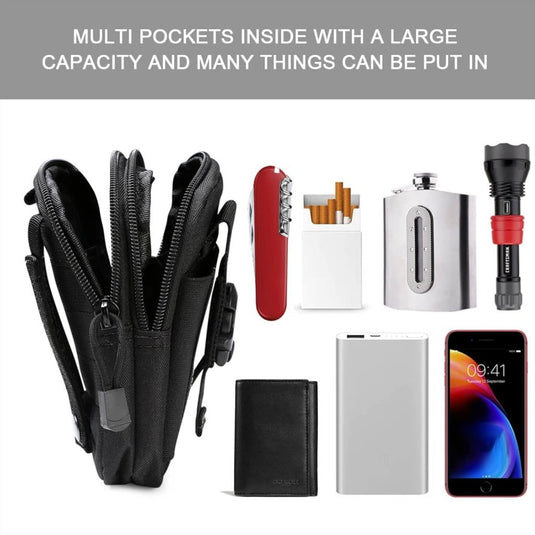 flintronic Tactische Heuptassen, Molle EDC Pouch, Outdoor Heuptas+Haak, Utility Gadget Riemtas met Mobiele Telefoon Holster voor Sport, Wandelen, Kamperen, Reizen-Zwart - happygetfit.com