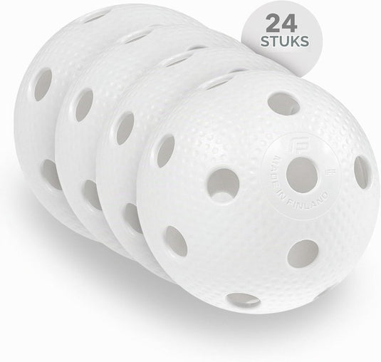 Floorballballen 24 stuks 72 mm van kunststof met 26 gaten en IFF-goedkeuring – unihockeyballen – zaalhockey - happygetfit.com
