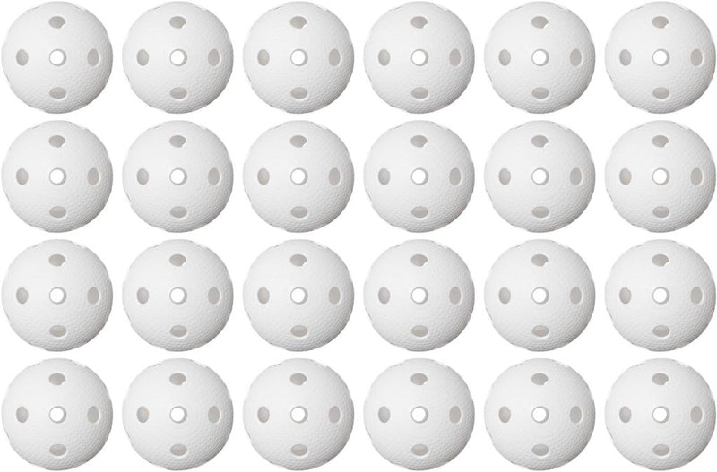 Carica l’immagine nel visualizzatore della galleria, Floorballballen 24 stuks 72 mm van kunststof met 26 gaten en IFF-goedkeuring – unihockeyballen – zaalhockey - happygetfit.com
