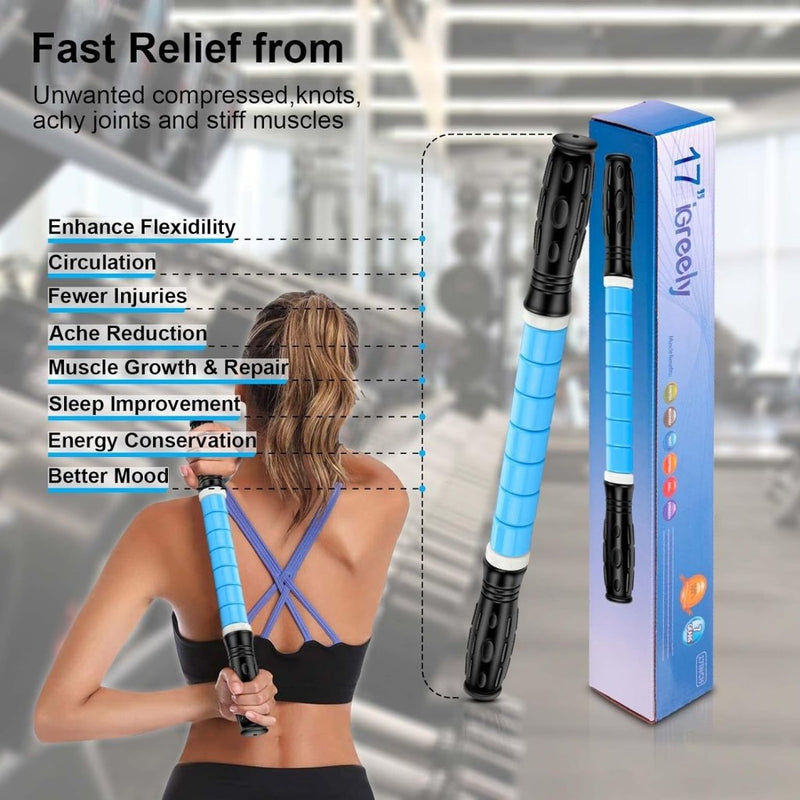 Load image into Gallery viewer, Foamroller 17 inch, iGreely massagerol met dubbele handgreep, bultontwerp massageroller, spierroller stick aanbevolen door fysiotherapeuten bevordert herstel snelle verlichting voor krampen - happygetfit.com
