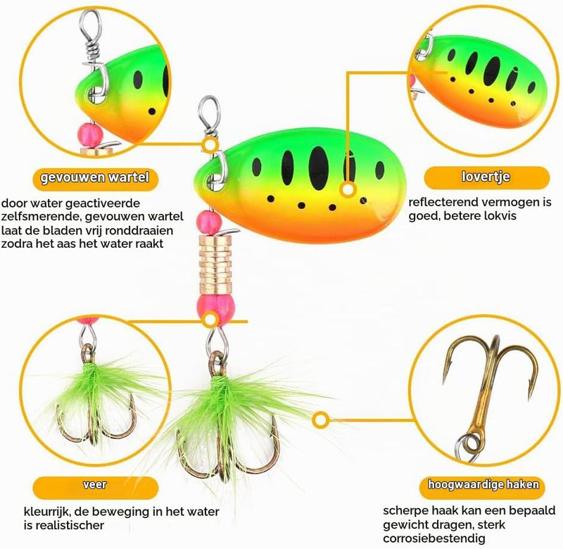 Bild im Galerie-Viewer laden, Forelspinners 16 stuks 5,8 tot 6,6 cm van messing met roterende bladen en dreggen – spinkunstaas – roofvisserij - happygetfit.com
