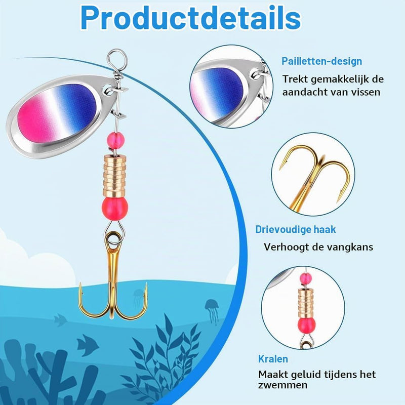 Bild im Galerie-Viewer laden, Forelspinners 16 stuks 5,8 tot 6,6 cm van messing met roterende bladen en dreggen – spinkunstaas – roofvisserij - happygetfit.com
