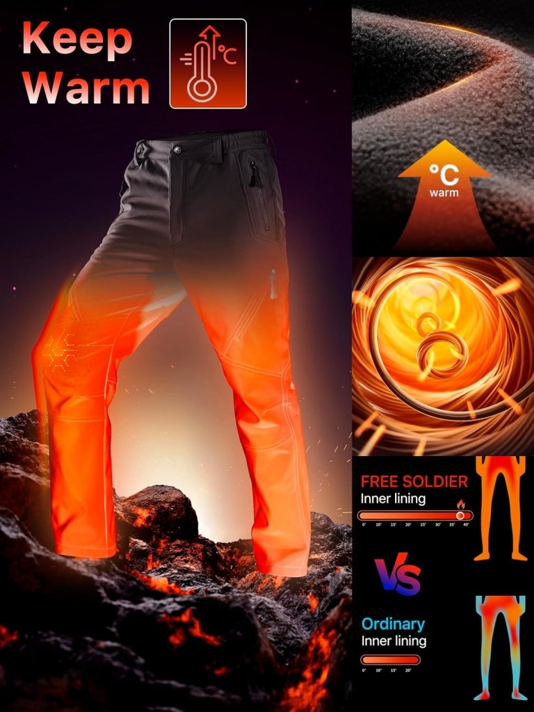 Laad afbeelding in Galerijviewer, Free Soldier Winterskibroek voor heren, waterdicht, winddicht, softshell, gevoerd met fleece, voor wandelen. - happygetfit.com
