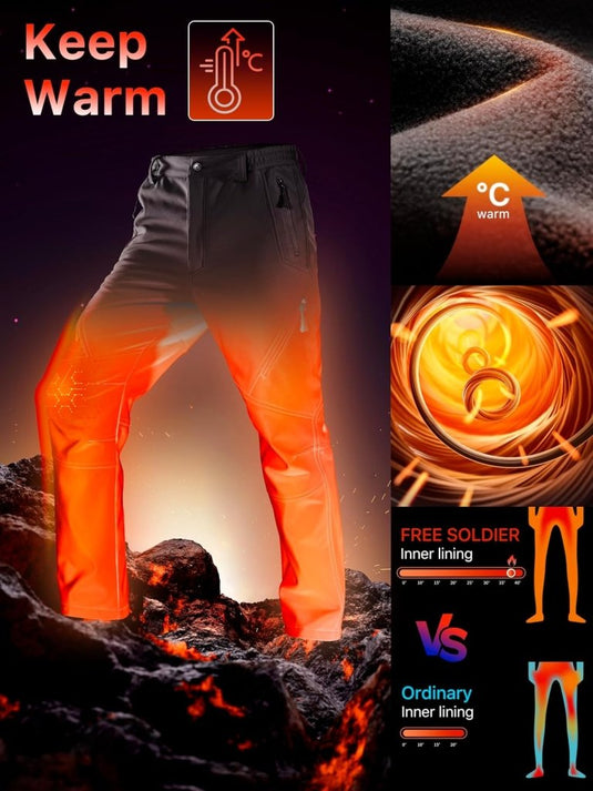 Free Soldier Winterskibroek voor heren, waterdicht, winddicht, softshell, gevoerd met fleece, voor wandelen. - happygetfit.com